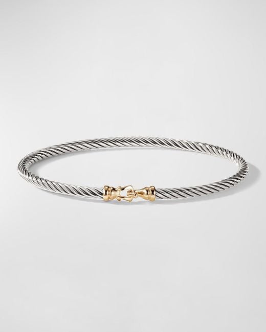 David Yurman Gray Cable Buckle Bracelet In Silver With 18k Gold, 3mm