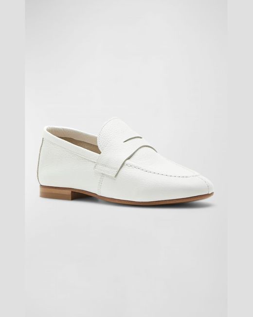 La Canadienne White Baz Leather Penny Loafers