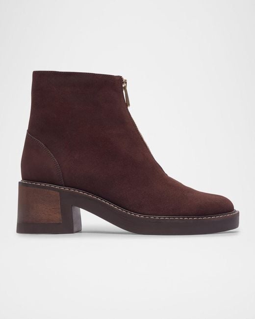 Bernardo Brown Tess Suede Zip-Front Booties