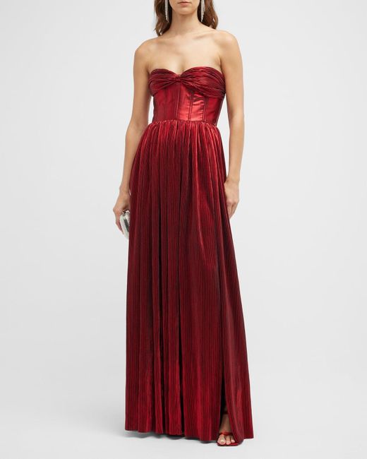Bronx and Banco Red Florence Metallic Pleated Gown