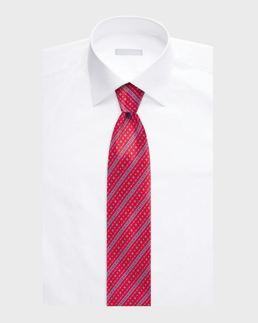 Stefano Ricci White Geometric Stripe-Print Silk Tie for men