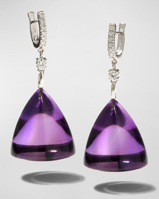 Sanalitro Purple 18k White Gold Renaissance Earrings With Amethyst And Diamonds
