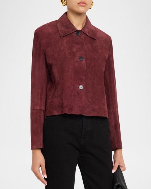 Arma Red Button-Down Suede Jacket