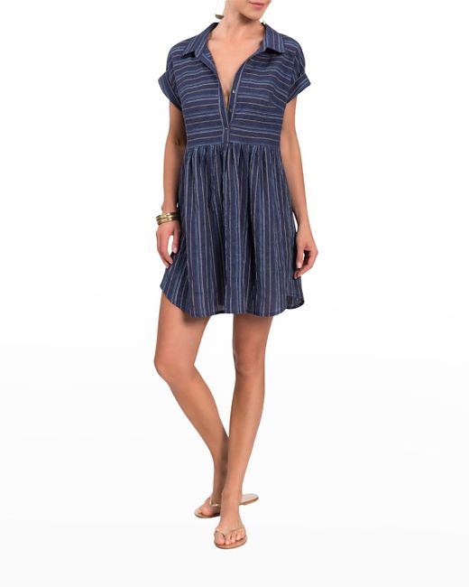 EVERYDAY RITUAL Gina Striped Mini Henley Dress in Blue Lyst