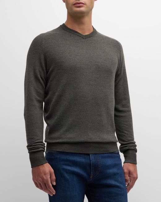 Peter Millar Gray Dover High V-Neck Sweater for men