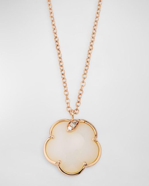 Pasquale Bruni Metallic Petit Joli 18K Rose Pendant Necklace With Mother-Of-Pearl And Diamonds
