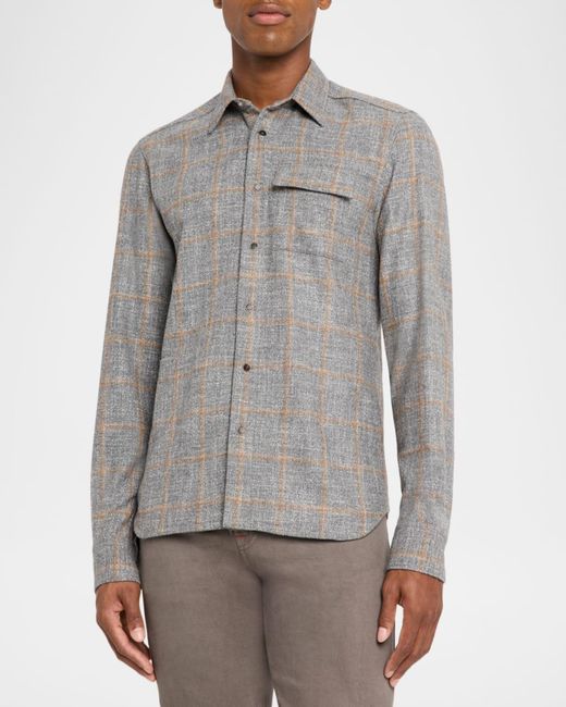 Kiton Gray Apos;S Windowpane Snap-Front Overshirt for men