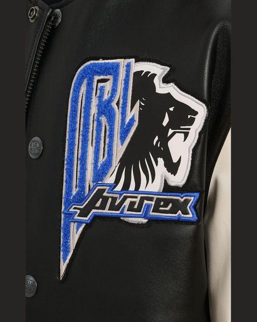 Avirex Black Lions Leather Varsity Bomber Jacket for men