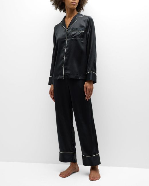 Neiman Marcus Black Long Silk Charmeuse Pajama Set