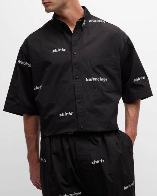Balenciaga Black Shirt All Over Short Sleeve Shirt Large Fit for men