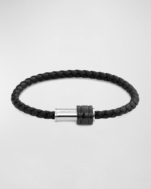 Montblanc Black Woven Leather Bracelet for men