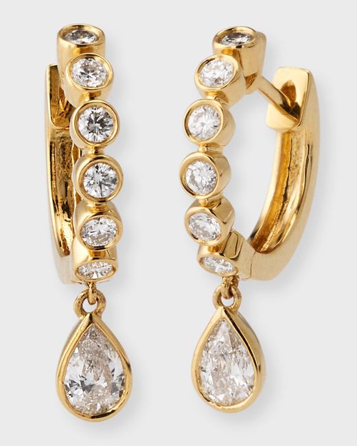 Anita Ko Metallic 18k Yellow Gold Round Bezeled Huggie Earrings With Pear Dangles
