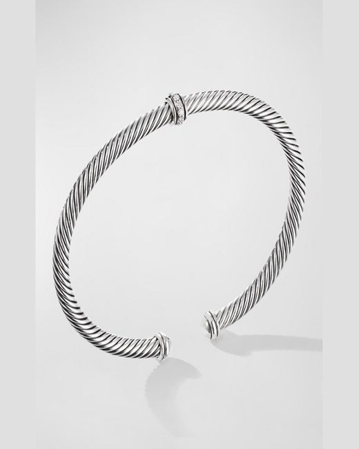 David Yurman Gray 4mm Cable Station Bracelet W/ Diamonds
