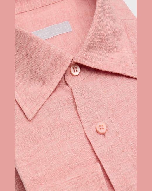 Stefano Ricci Pink Linen Sport Shirt With Pocket for men