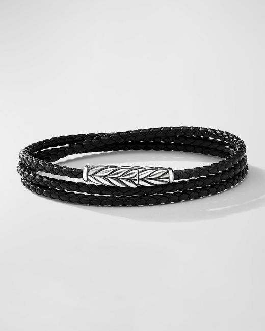 David Yurman Black Chevron Triple Wrap Leather Bracelet With, 3Mm, 5.5"L for men