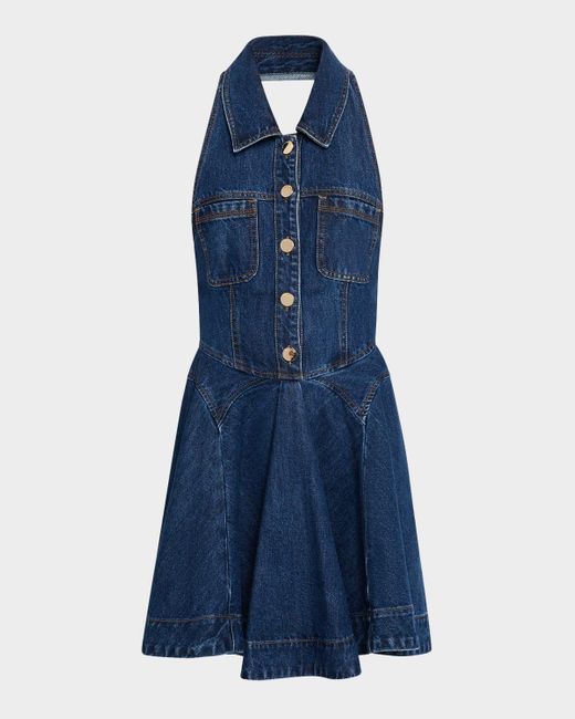 Self-Portrait Blue Denim Flared Mini Dress