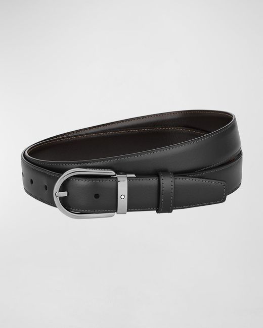 Montblanc Black Horseshoe Reversible Leather Belt for men