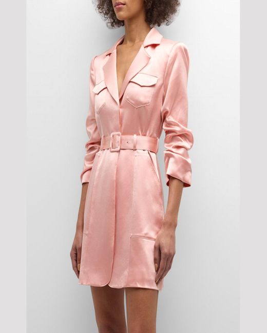Cinq À Sept Pink Laith Belted Satin Blazer Mini Dress