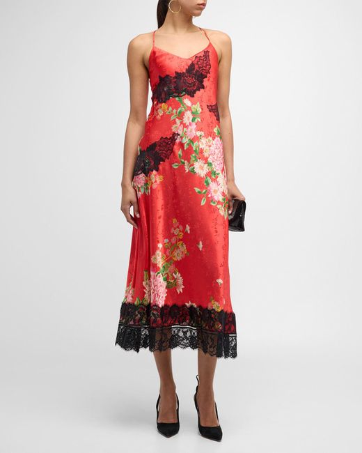 Le Superbe Red Superbe Floral Lace Slip Dress