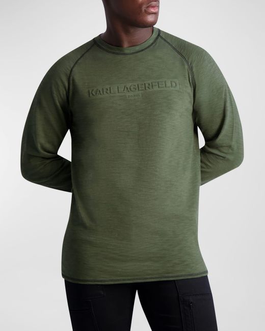 Karl Lagerfeld Green Slub Raglan Embossed Logo T-shirt for men