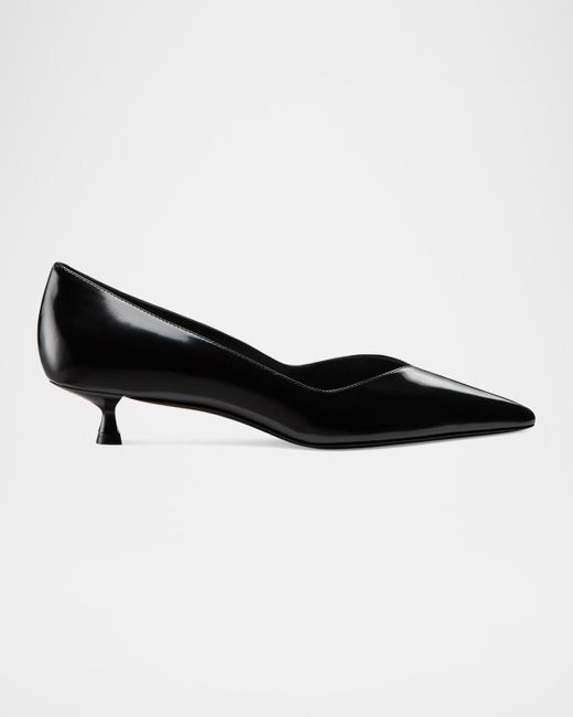Stuart Weitzman Black Eva Patent Kitten-Heel Pumps