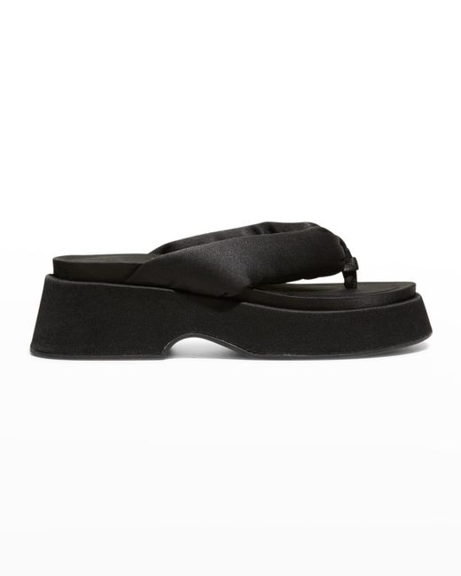 Ganni Recycled Fabric Platform Puffy Thong Sandals in Black | Lyst