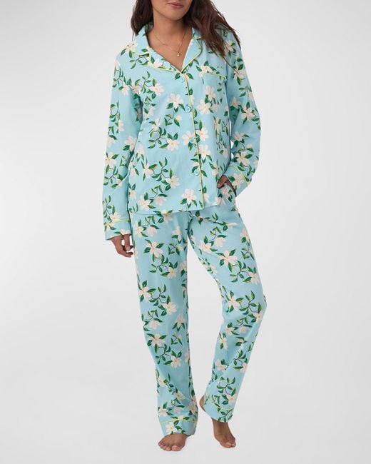 Bedhead Blue Floral-Print Organic Cotton Poplin Pajama Set
