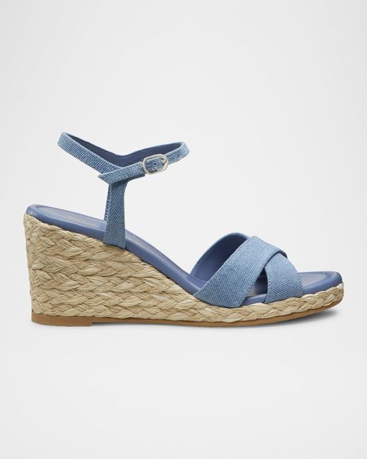 Stuart Weitzman Blue Dayna Denim Crisscross Wedge Espadrilles