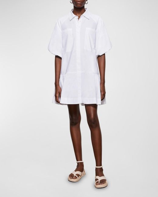 Jonathan Simkhai White Chrissy Puff-Sleeve Cotton Poplin Mini Shirtdress