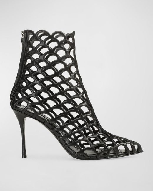 Sergio Rossi Black Leather Caged Mule Sandals