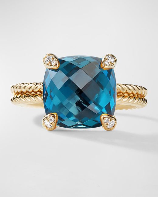 David Yurman Blue Chatelaine Ring With Gemstone And Diamonds In 18k Gold, 11mm