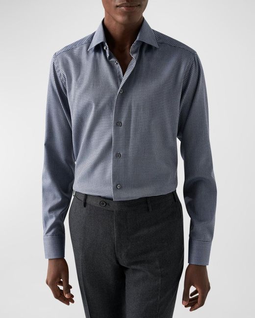 Eton of Sweden Blue Contemporary Fit Melange Check Shirt for men