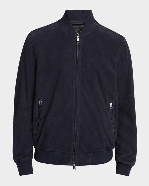 Brioni Blue Apos;S Perferated Suede Bomber Jacket for men