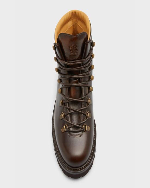Brunello Cucinelli Brown Leather Lace-up Hiking Boots for men