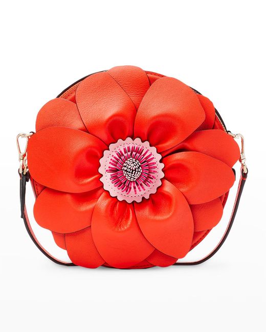 Kate Spade Red 3d Flower Round Leather Crossbody Bag