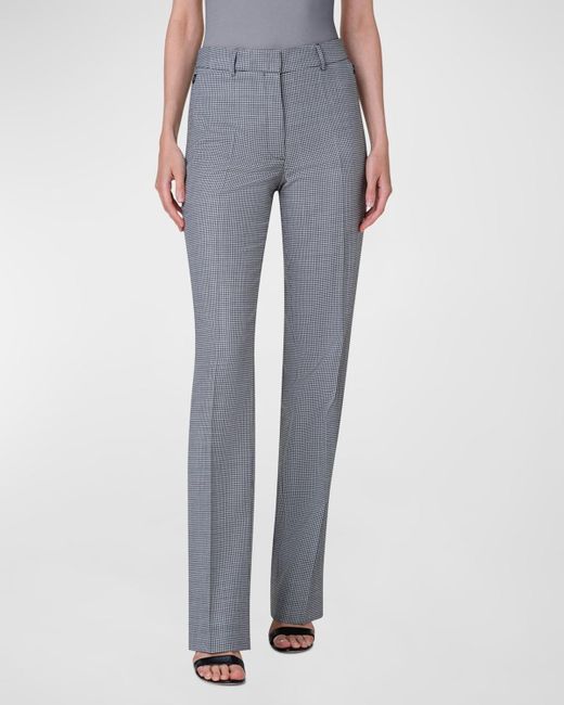 Akris Blue Meghan Houndstooth Mid-Rise Straight-Leg Wool-Cashmere Pants