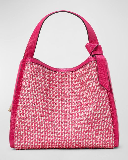 Kate Spade Pink Knott Tweed Straw Top-Handle Bag