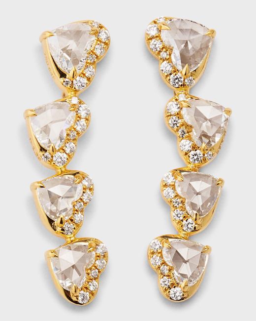 64 Facets Metallic 18k Yellow Gold 4-heart Diamond Earring Crawlers