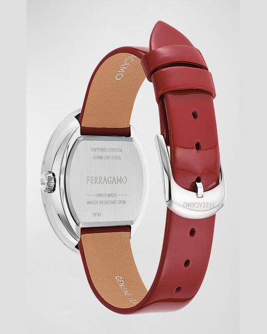Ferragamo Red 35Mm Curve V2 Watch With Patent Leather Strap