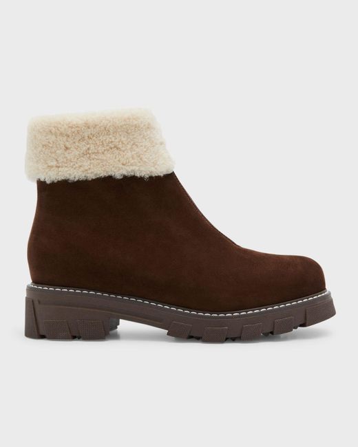 La Canadienne Abba Suede Shearling Waterproof Booties in Brown Lyst