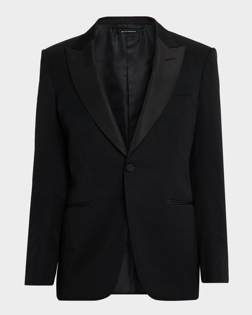 Tom Ford Black Apos;S Wool Grain De Poudre Evening Jacket for men