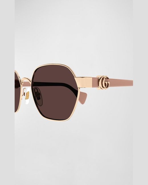 Gucci Brown Gg Logo Metal Cat-Eye Sunglasses