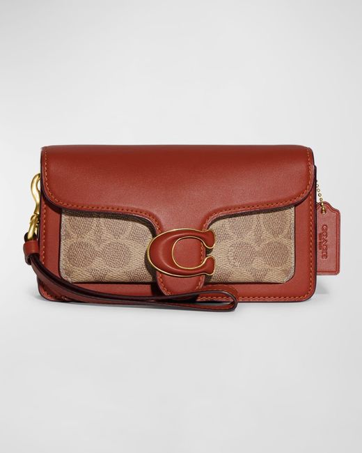 Coach Signature Monogram Brown Canvas Leather Wristlet Clutch