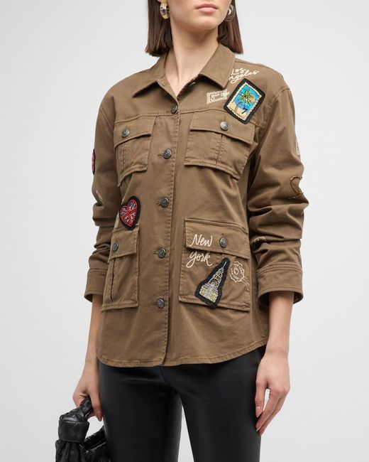 Cinq À Sept Brown All Around The World Vera Embroidered Patch Jacket