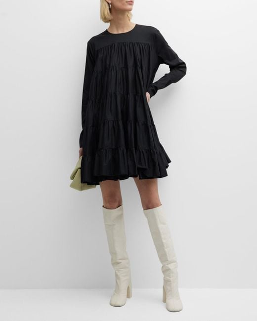 Merlette Black Soliman Tiered Long-Sleeve Mini Dress