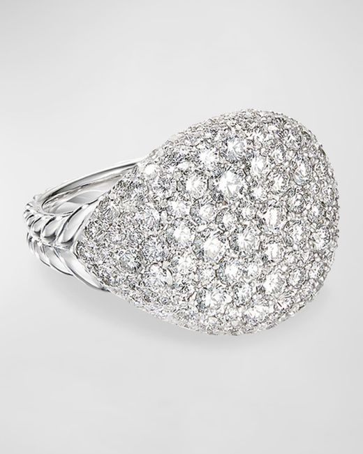 David Yurman Metallic Chevron Pave Diamond Pinky Ring In 18k White Gold, Size 3.5