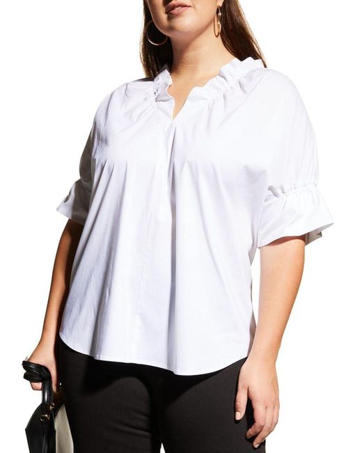Finley White Plus Size Crosby Solid Ruffle Shirt