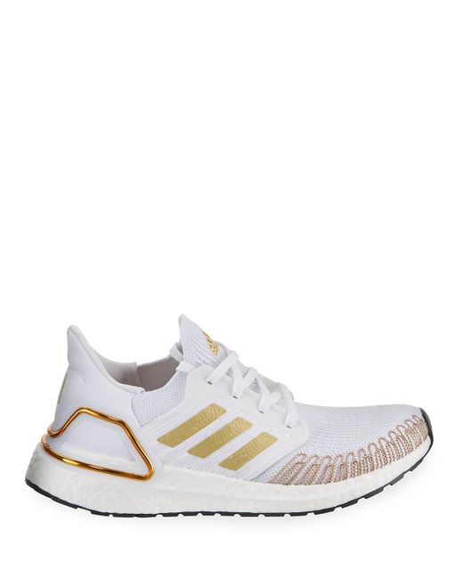 adidas Rubber Ultra Boost Stretch-knit Trainer Sneakers in White/Gold (White) - Lyst