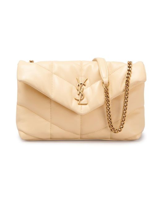 Saint Laurent Natural Loulou Toy Ysl Puffer Quilted Lambskin Crossbody Bag