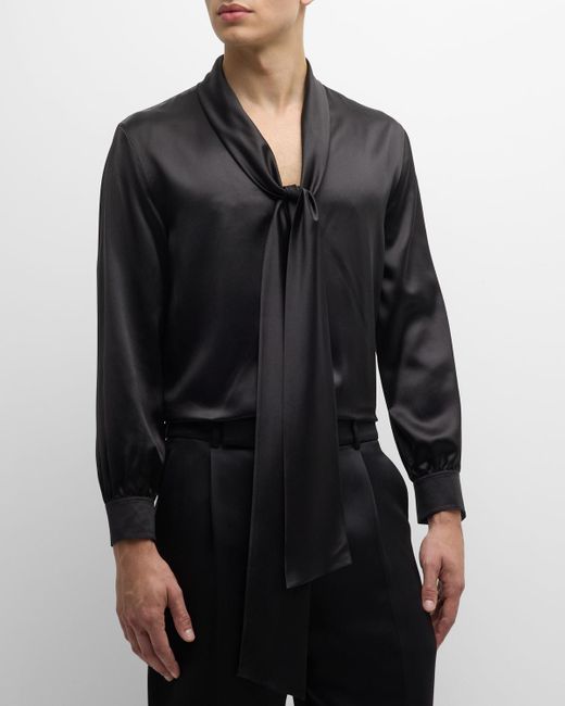 Saint Laurent Black Silk Shirt With Bow for men